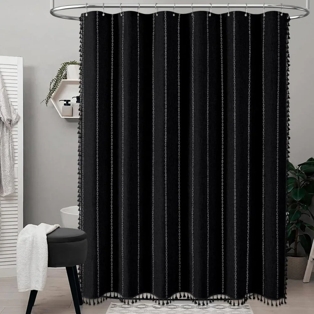 NEW - BTTN Extra Long Boho Rustic Striped Fabric Shower Curtain 72